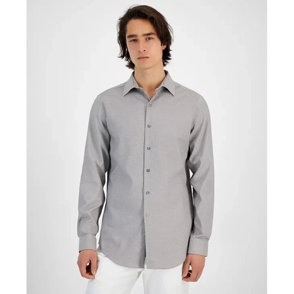 Alfani Men's Slim-Fit Dobby Dress Shirt Gray/White 15/15.5 32/33 100180445MN